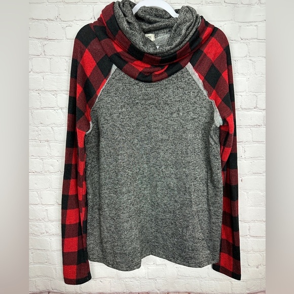 Impressions Women's Cowl Neck Long Sleeve tunic top‎ red plaid sz L, GUC - Picture 1 of 4